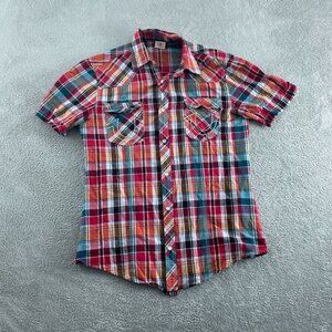 Vintage Red/Green Plaid  Western Shirt W/ Snap Chest Pockets Size L 5039